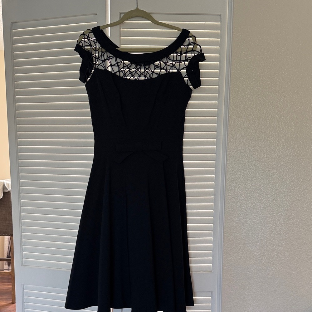 Tatyana Black Midi Dress with Mesh Yoke